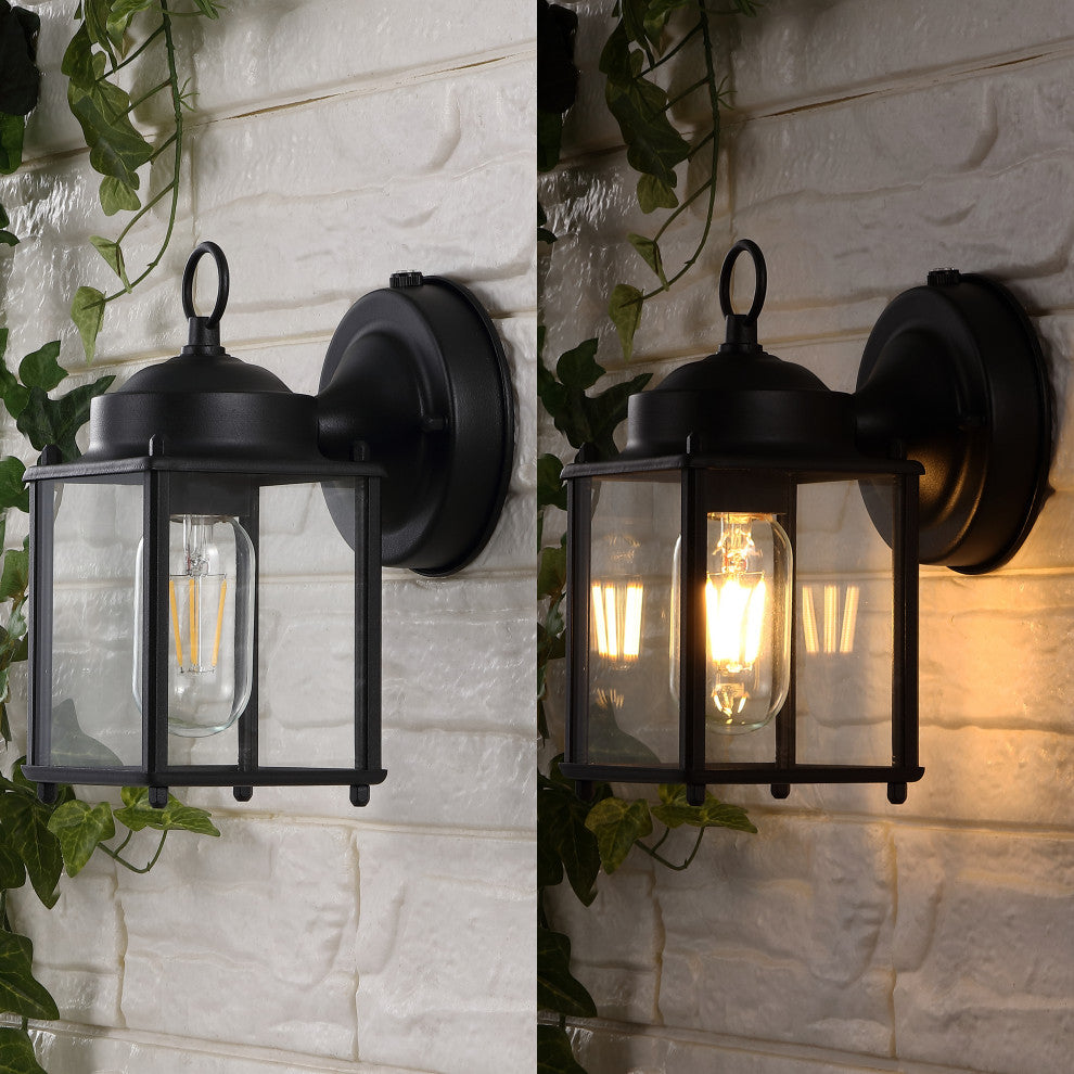 Boston 4.25" 1-Light Iron/Glass Outdoor LED Sconce, Black/Clear, Set of 2