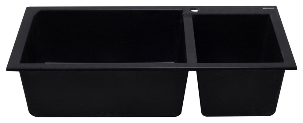 ALFI AB3319DI-BLA Black 34" Double Bowl Drop In Granite Composite Kitchen Sink