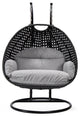 LeisureMod Mendoza Charcoal Wicker Hanging Double Egg Swing Chair, Light Gray