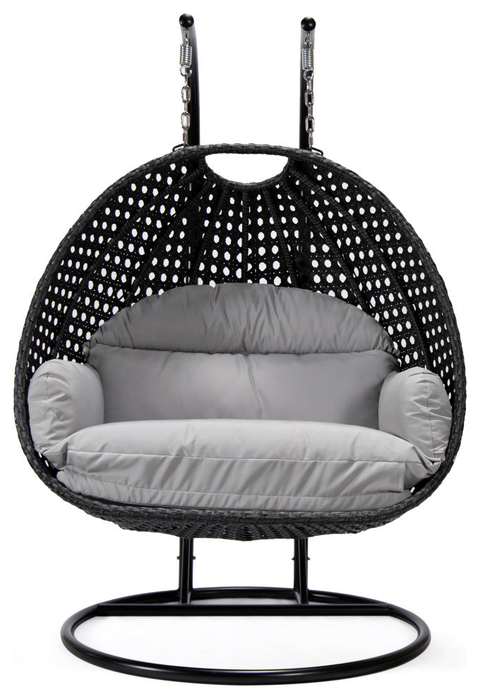 LeisureMod Mendoza Charcoal Wicker Hanging Double Egg Swing Chair, Light Gray