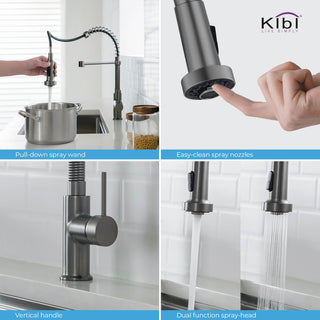 Aurora Single Handle Pull Down Kitchen Faucet, Titanium, W/ Soap Dispenser