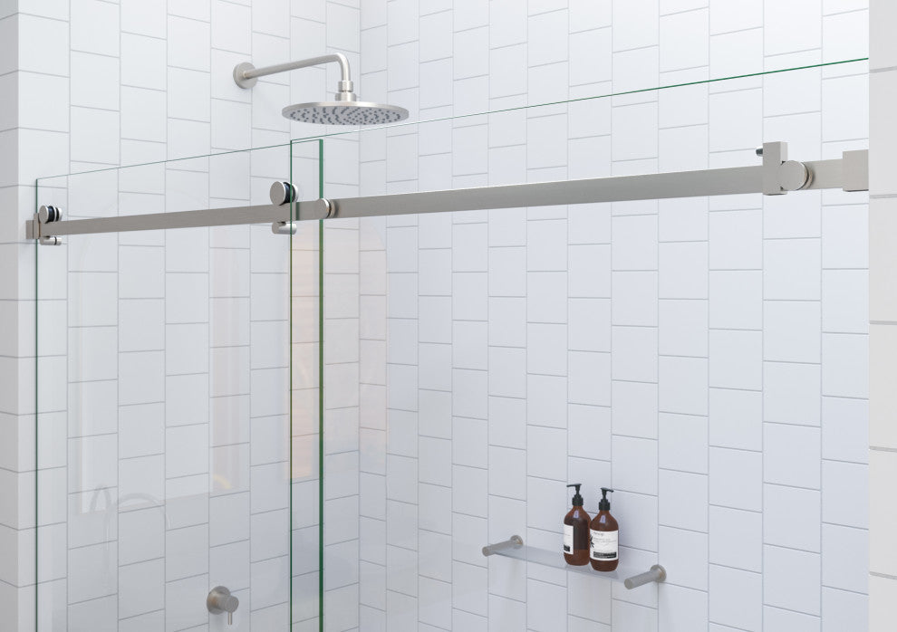44-48"x78" Frameless Sliding Shower Door With Square Hardware, Brushed Nickel