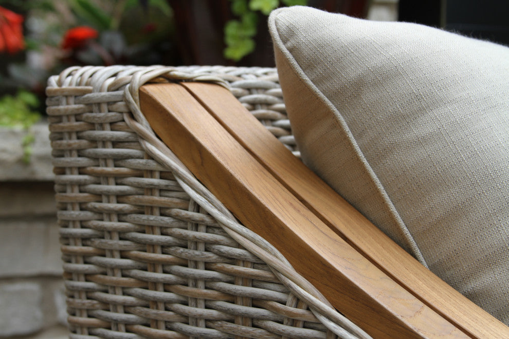 Ash Wicker And Teak Sofa With Sunbrella Fabrics