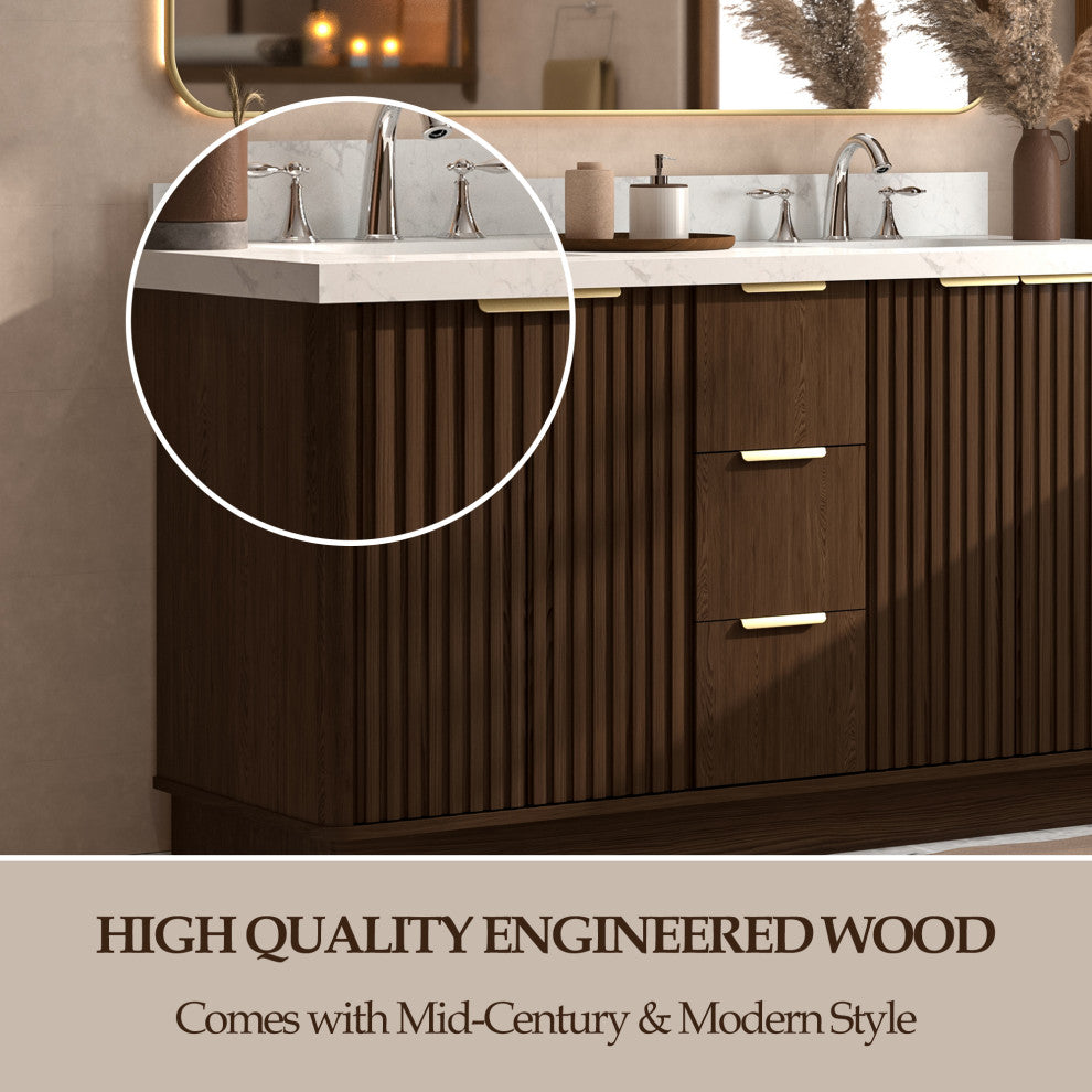 Kathryn Bathroom Vanity, Dark Oak, 60", Double Sink, Freestanding