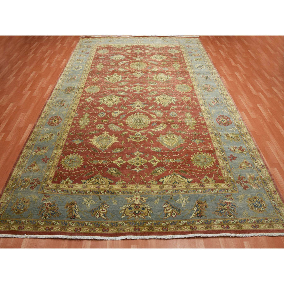 Red Antiqued Persian 250 KPSI 100% Wool Hand Knotted Oversized Rug, 9'10"x15'4"