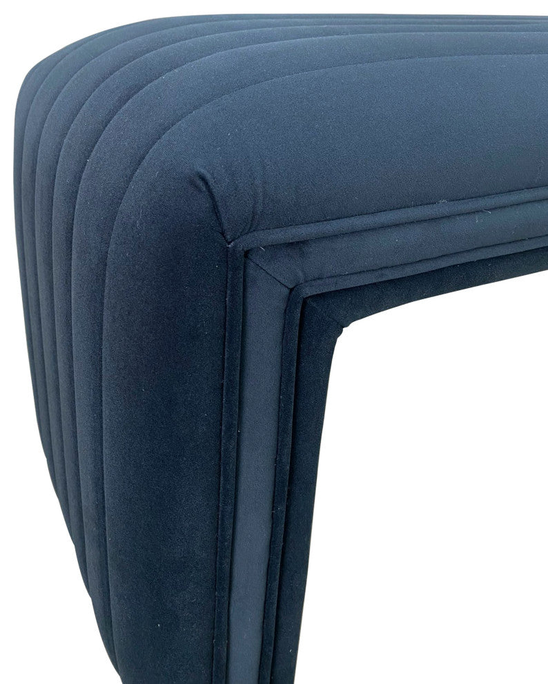 Soft Sapphire Navy Ottoman, Channeled