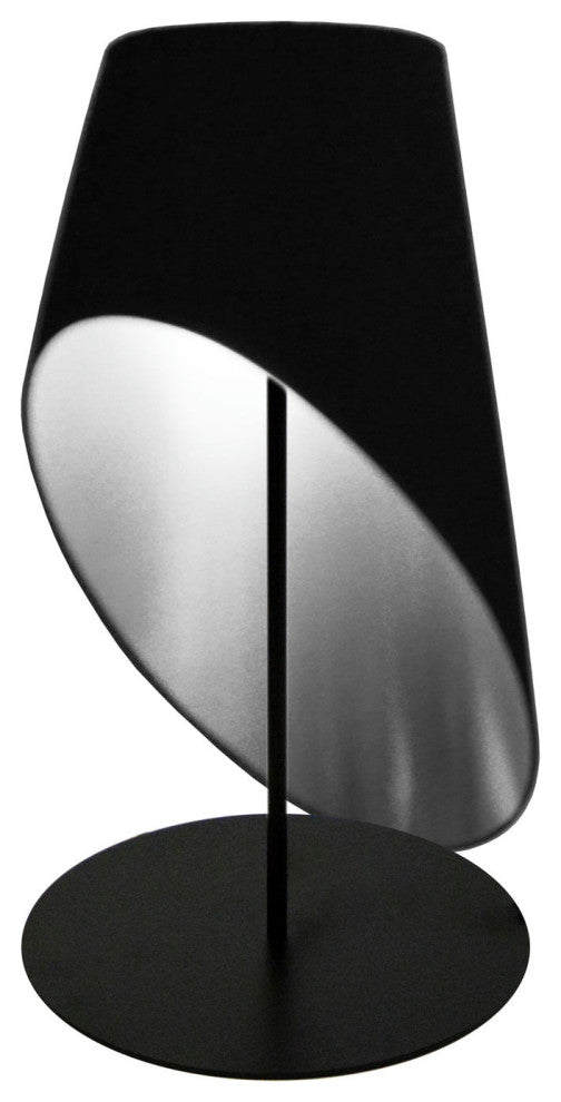 1 Light Slanted Tapered Drum Table, Blk/Slv Shade