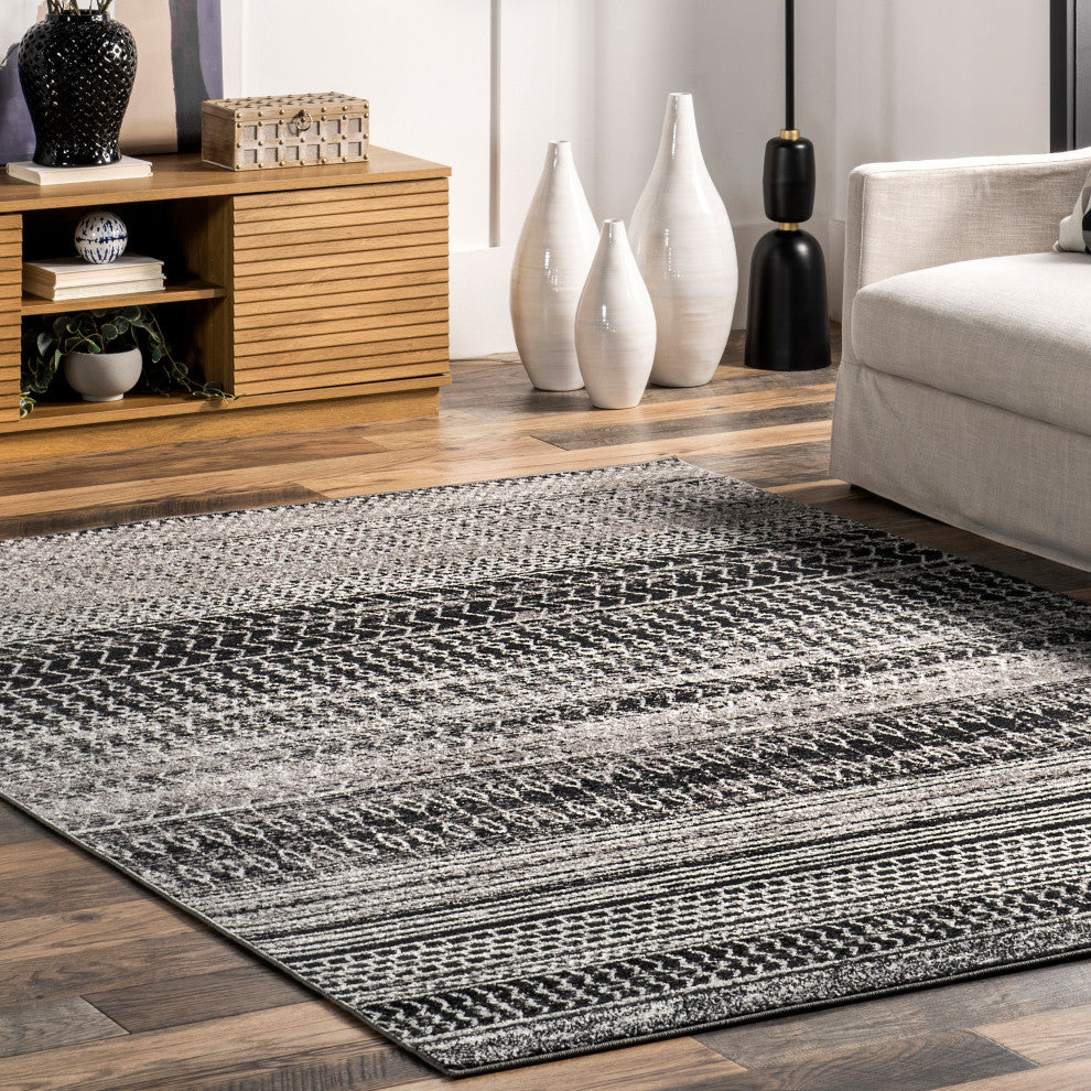 Nuloom Nova Stripes Contemporary Area Rug, Dark Grey 4'x6'