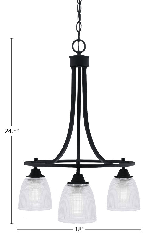 Paramount Downlight 3-Light Chandelier, Matte Black, 5" Clear Ribbed Glass
