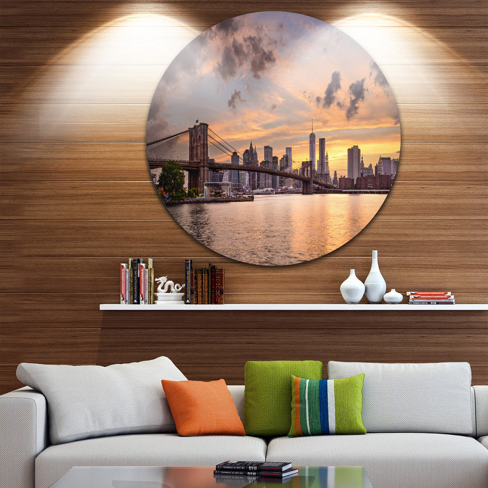 New York City Skyline Under Dark Clouds, Cityscape Round Wall Art, 23"