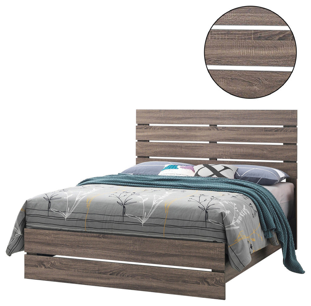 Queen Bed With Slat Headboard Design, Barrel Oak