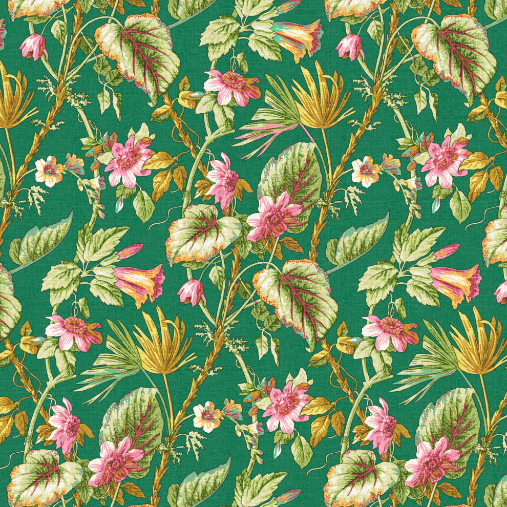 Red from Scalamandre King Geneva Bed, Tropical Flora Green