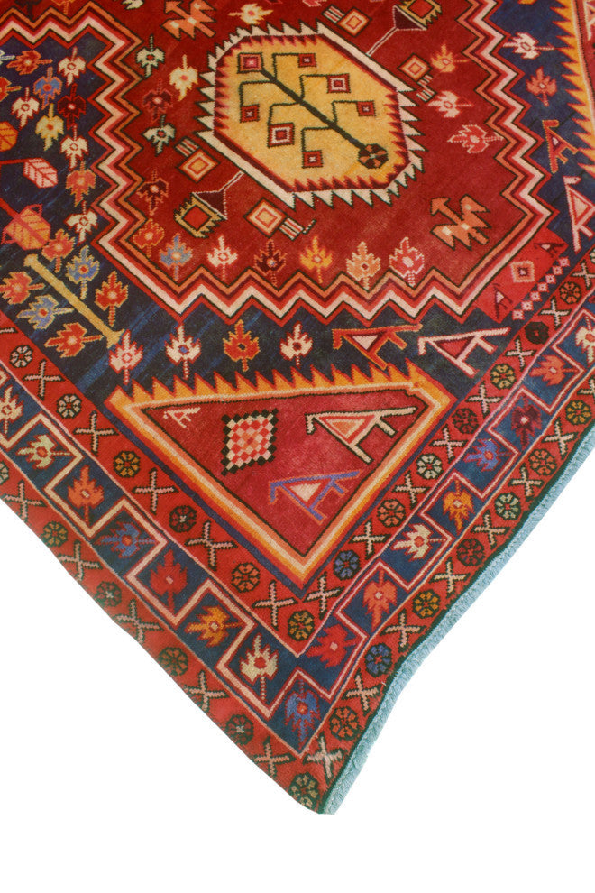 Fine Vintage Distressed Birche Burgundy/Navy Runner, 4'10x10'6