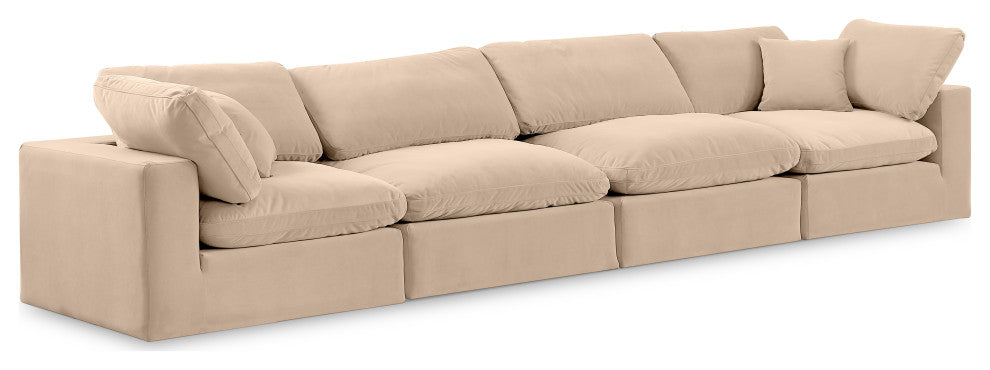 Comfy Upholstered Modular Sofa, Beige, 4-Piece: 2 Armless Chair, 2 Corner Chair, Velvet