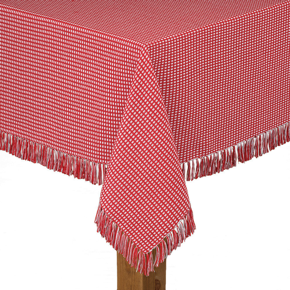 Homespun Fringed 100% Cotton Tablecloth, Red, 52"x70"