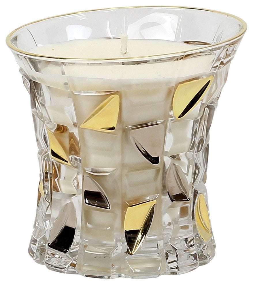 Crystal Candles, Unscented In Crystal Cup Gold And Platinum Hand Decorated.