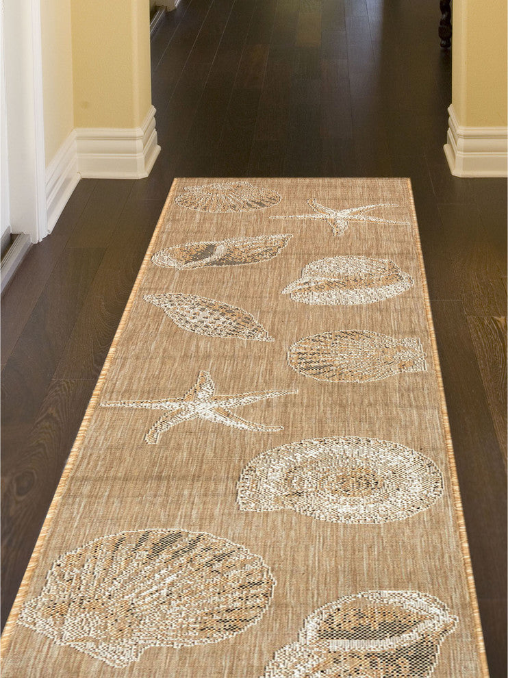 Carmel Shells Indoor/Outdoor Rug, Sand, 1'11"x7'6" Runner