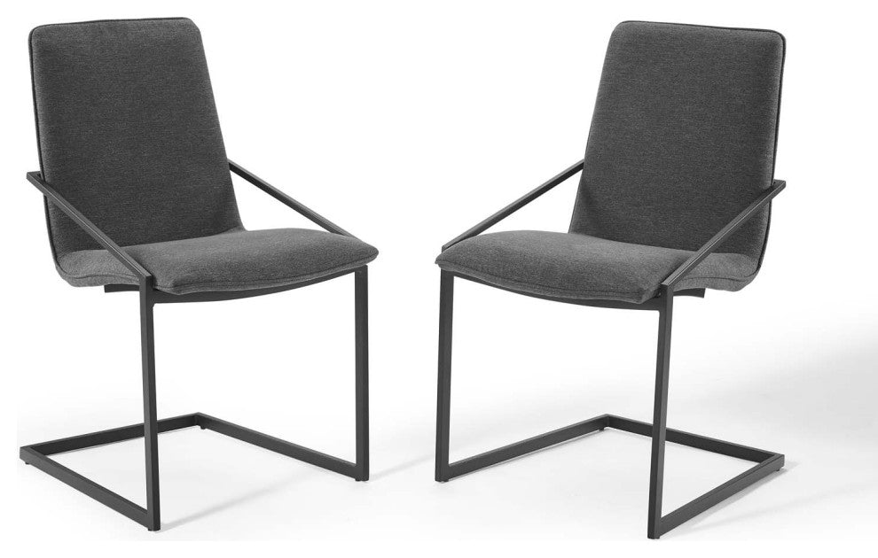Pitch Dining Armchair Upholstered Fabric Set of 2 Black Charcoal
