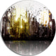 Grunge City Panorama, Cityscape Disc Metal Artwork, 11"