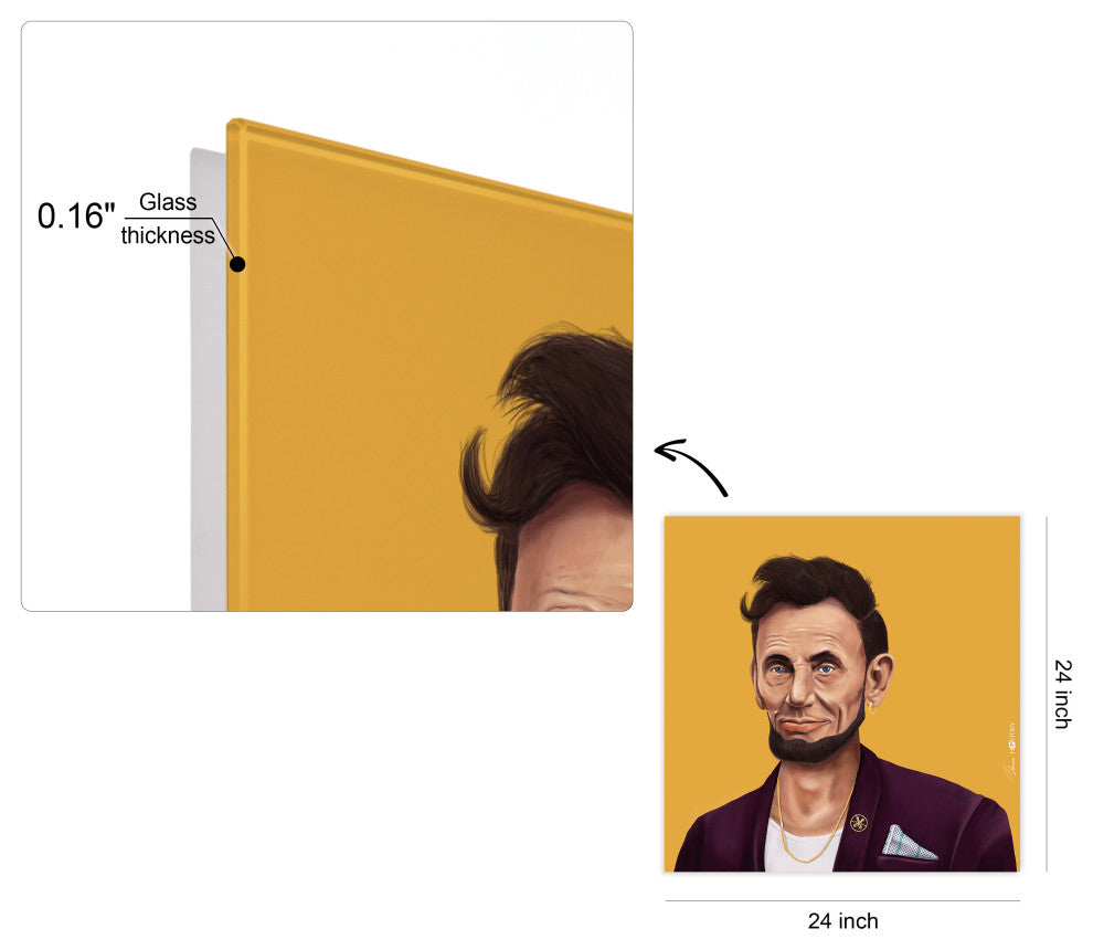 "Hip Abraham Lincoln" Frameless Reverse Printed Tempered Art Glass Wall Art