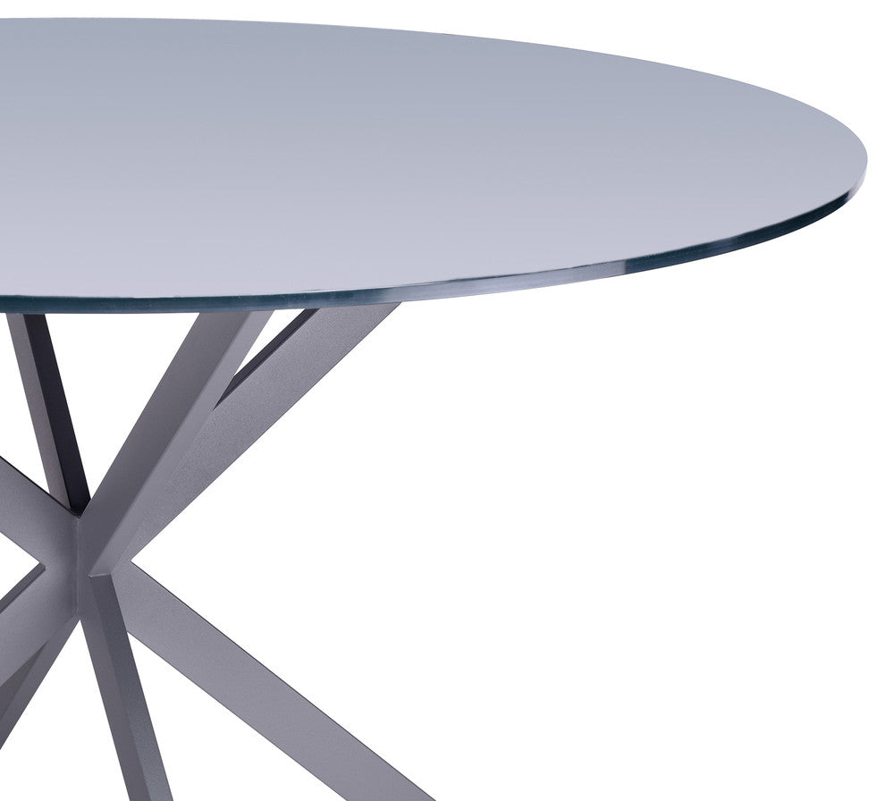 Kyros Modern Dining Table, Gray Powder Coated With Gray Tempered Glass Top