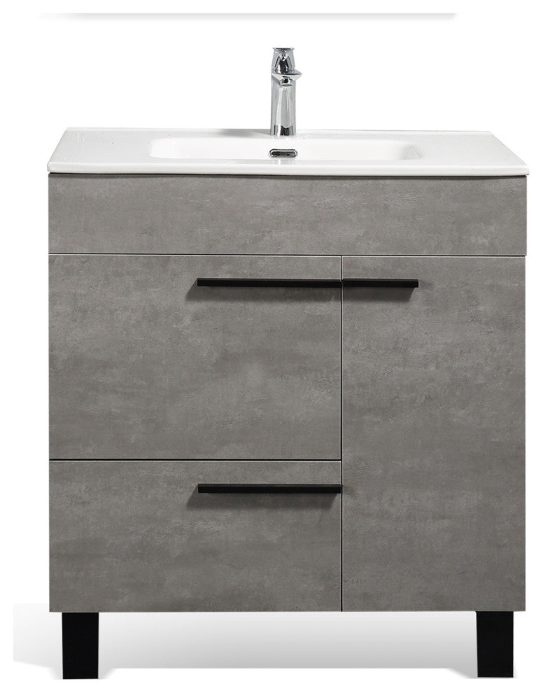 Freestanding Bath Vanity Set, Concrete Grey, Integrated Ceramic Sink, 36"