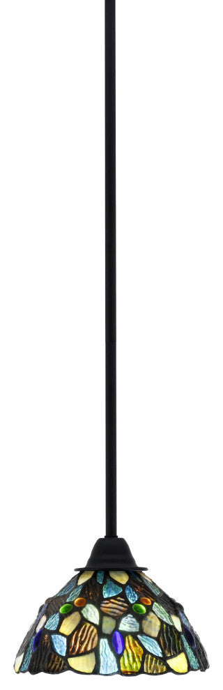 Paramount Mini Pendant, Matte Black, 7" Blue Mosaic Art Glass