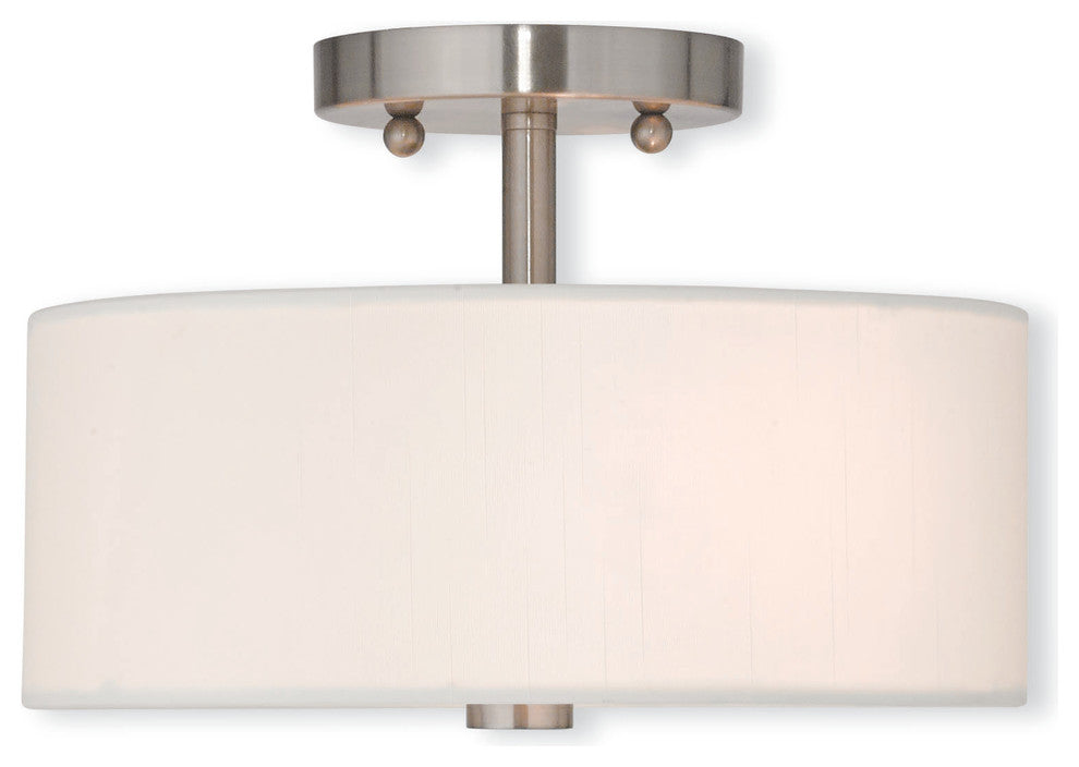 Ceiling Mount With Handcrafted Off-White Fabric Hardback Shade, Brushed Nickel