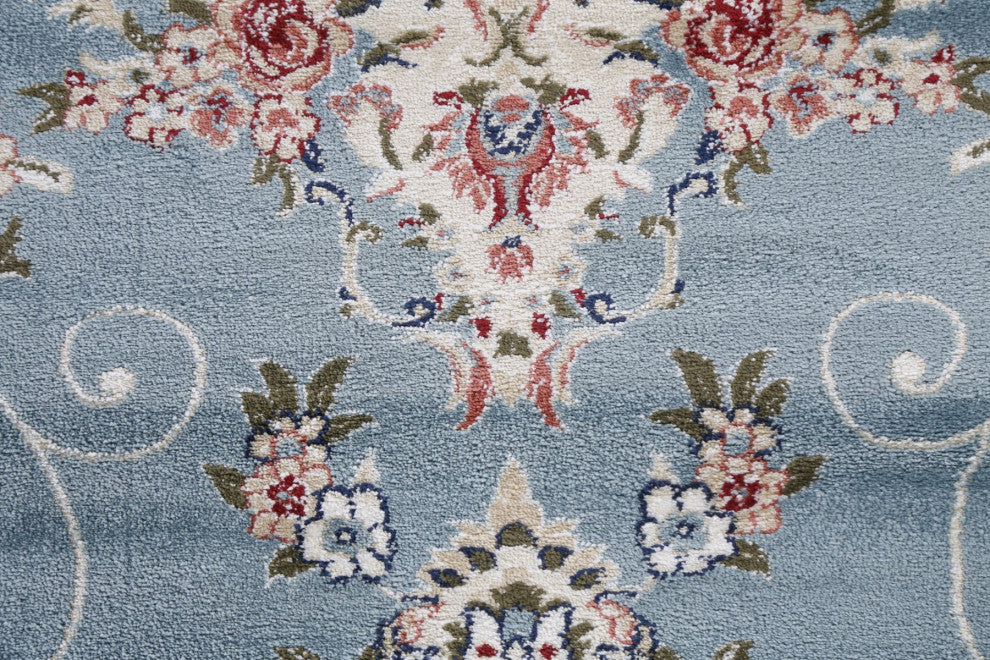 Light Blue Floral Medallion Transitional Turkish Rug Oriental Carpet 10x10