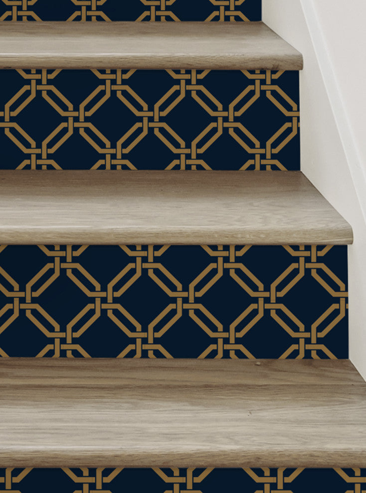 Octagon Links Peel and Stick Stair Riser Strips, Navy, 48"w X 7"h, 6 Pack