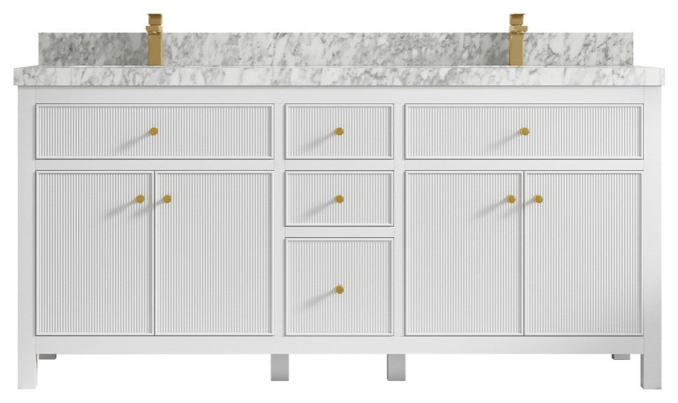 Sonoma 72 Double Sink Reeded Bath Vanity in White 2" Carrara Marble