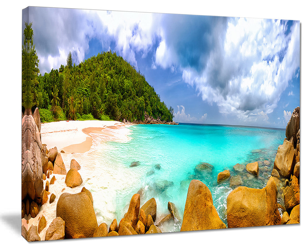 "Seychelles Beach" Panorama Seascape Canvas Photo Print, 20"x12"