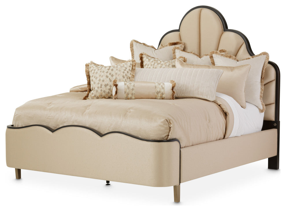 Malibu Crest Eastern King Scalloped Panel Bed - Dark Espresso