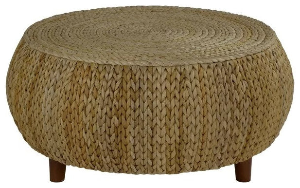 Unique Woven Banana Leaf Coffee Table with Spacious Round Top, Natural