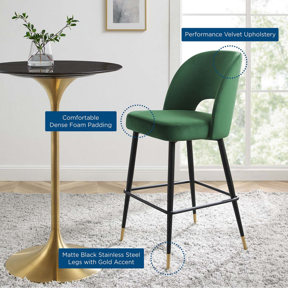Bar Stool Chair Barstool, Velvet, Metal, Green, Bar Pub Cafe Bistro Restaurant