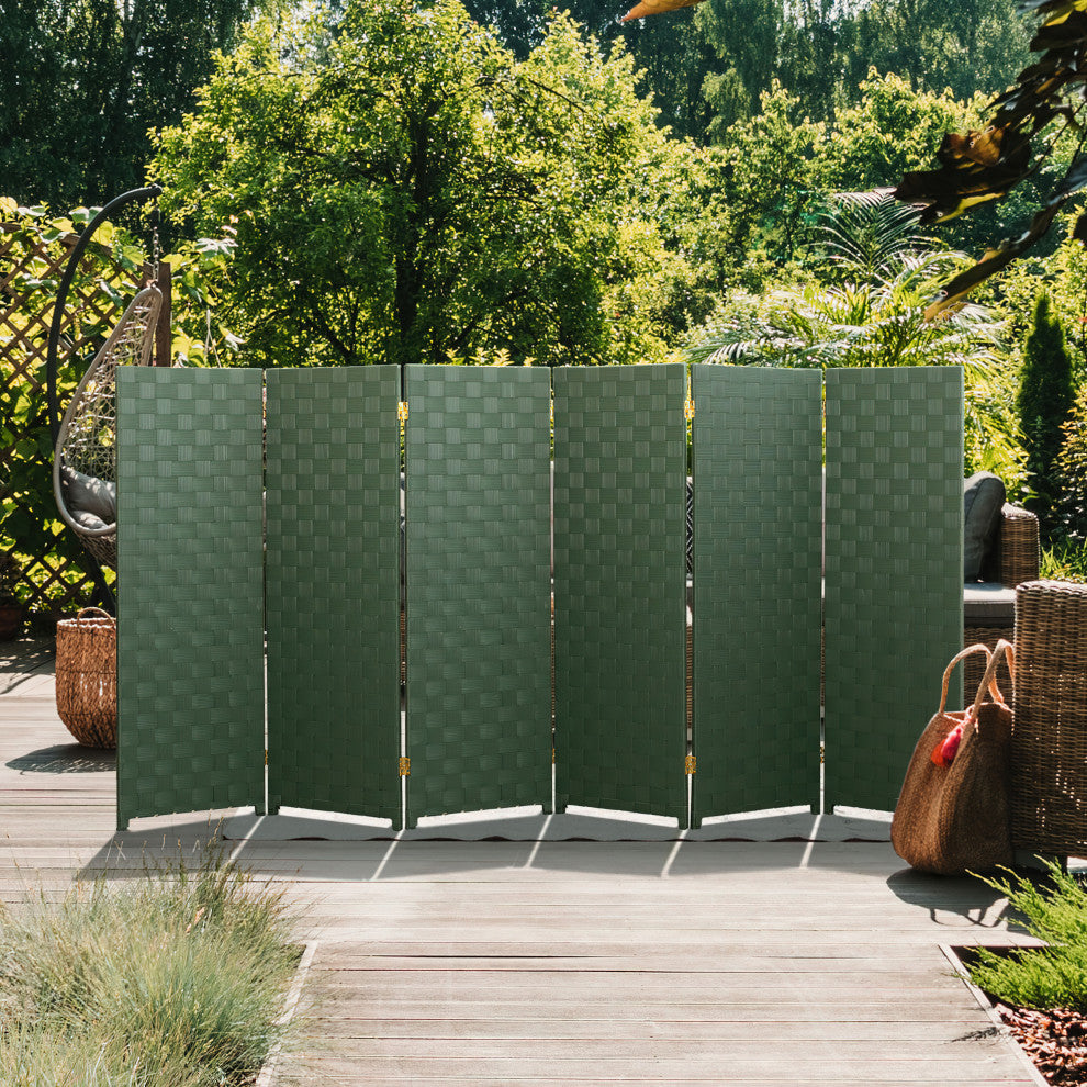 4 ft. Short Woven Fiber Outdoor All Weather Room Divider 6 Panel Green