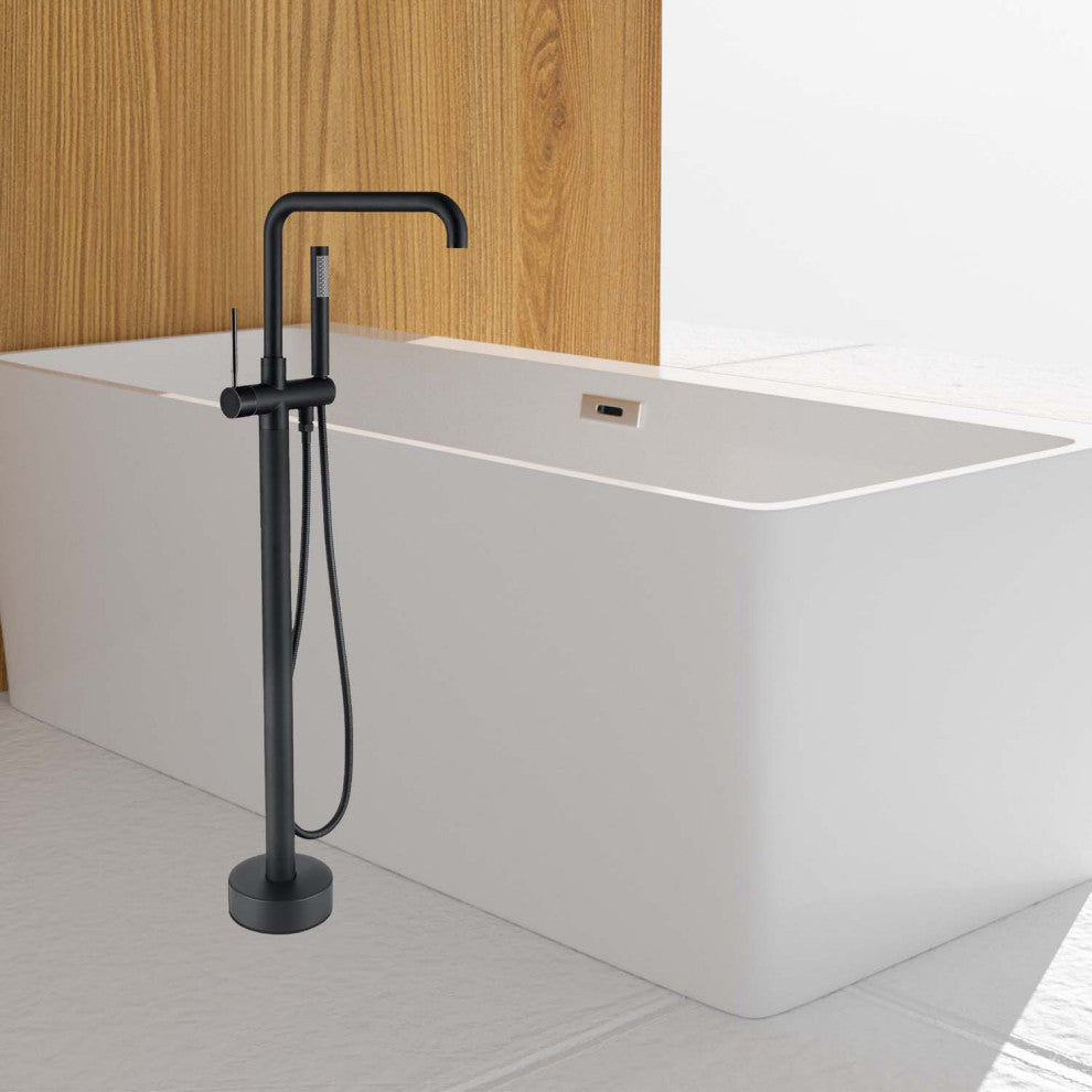 Givingtree Freestanding Single Handle Floor Mounted Tub Faucet, Matte Black