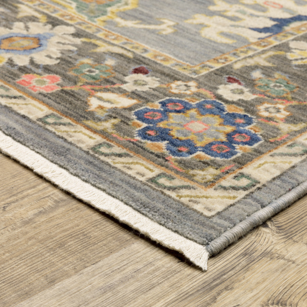 Leoness Floral Border Indoor Area Rug, Blue, 2' x 3'