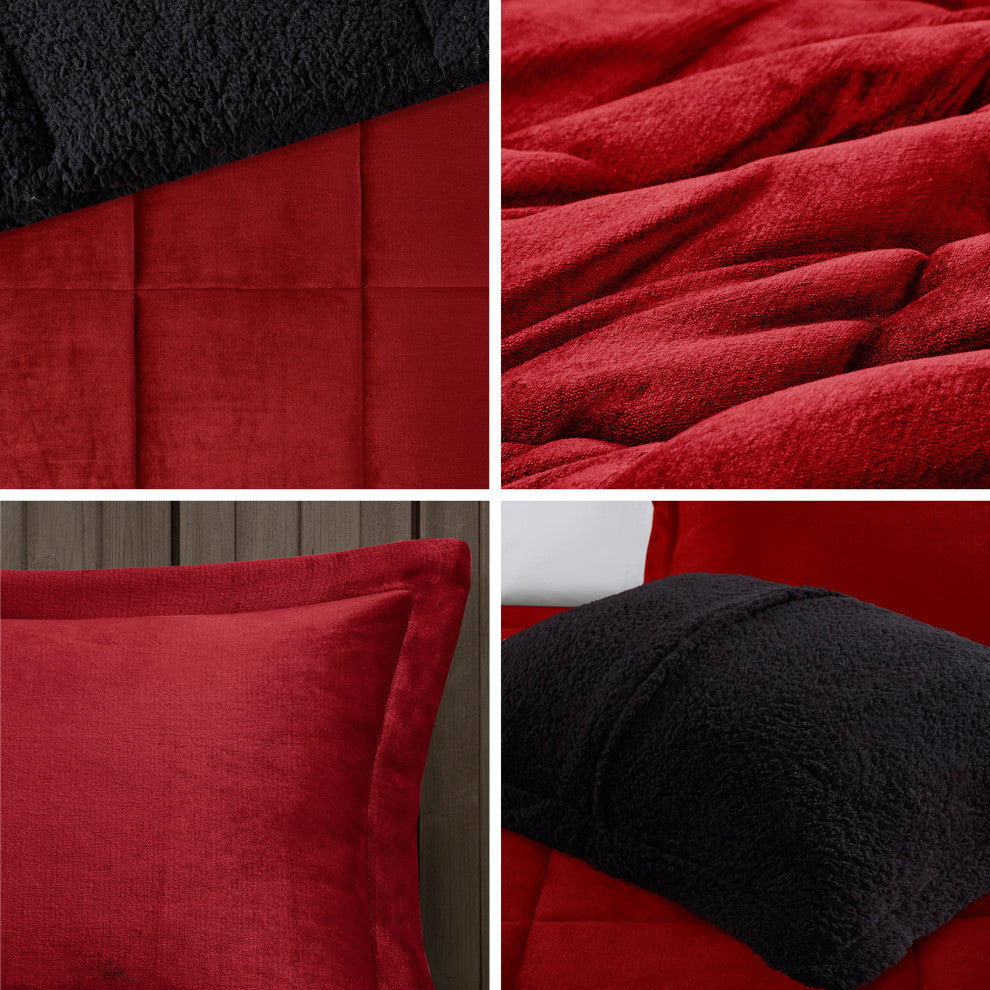 Woolrich Alton Plush to Sherpa Winter Comforter Set, Red, King
