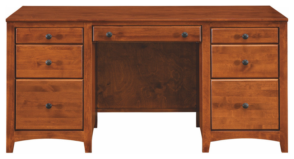 7 Drawer Desk, Warm Cherry