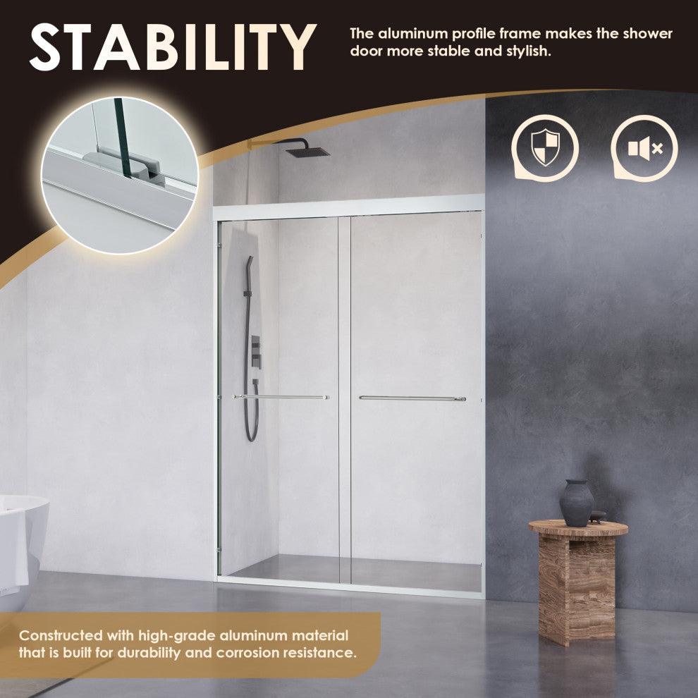 Ennis By Pass Framed Shower Door, Clear Glass, Polished Chrome, 60" W X 76" H