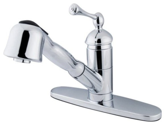 English Vintage Polished Chrome Single Handle Pull-Out Kitchen Faucet KS3891BL