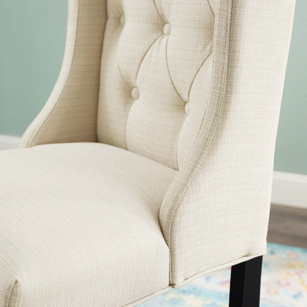 Tufted Counter Stool Chair, Fabric, Wood, Beige, Bar Pub Cafe Bistro Restaurant