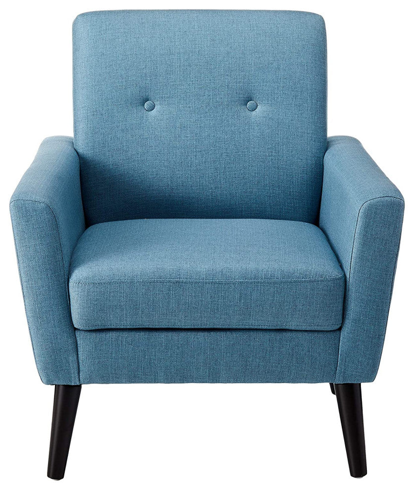 Blue Mid-Century Modern Armchair with Padded Seat and Tufted Back