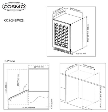 Cosmo 48 bottle, Single Zone, Freestanding Wine Cooler Refrigerator Compressor