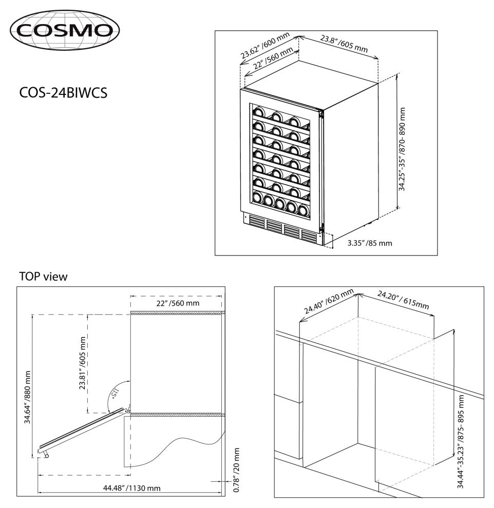 Cosmo 48 bottle, Single Zone, Freestanding Wine Cooler Refrigerator Compressor