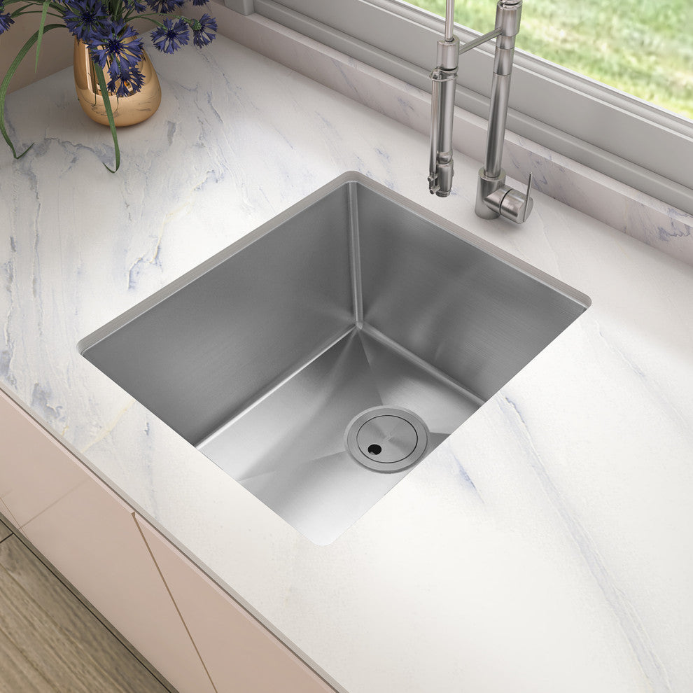 Sinber Single Bowl Kitchen Sink with 304 Stainless Steel Satin Finish, 15"x17", Undermount