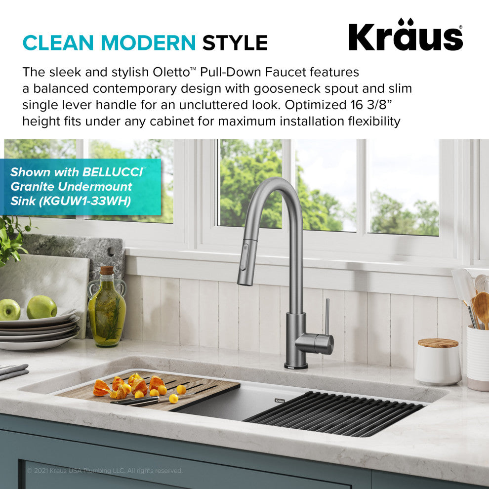 Oletto Pull-Down 1-Hole Kitchen Faucet, Spot Free Stainless Steel