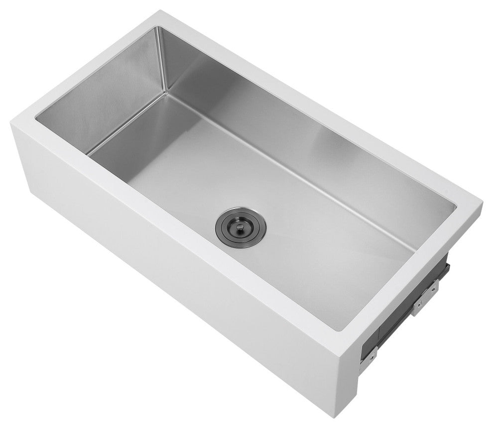 Ancona 36" Single Bowl Farmhouse Apron Kitchen Sink, White and Stainless Steel