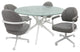 Glass Dinette Set Swivel Caster Chairs Grey, White, Crackle Glass